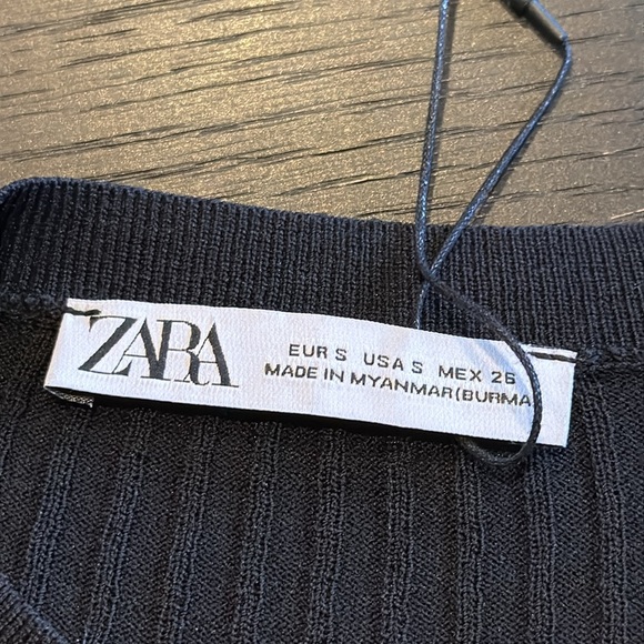 Zara Women’s Small Sweater Cropped Balloon Sleeves Stripes Ribbed Knit Crewneck - Picture 6 of 7